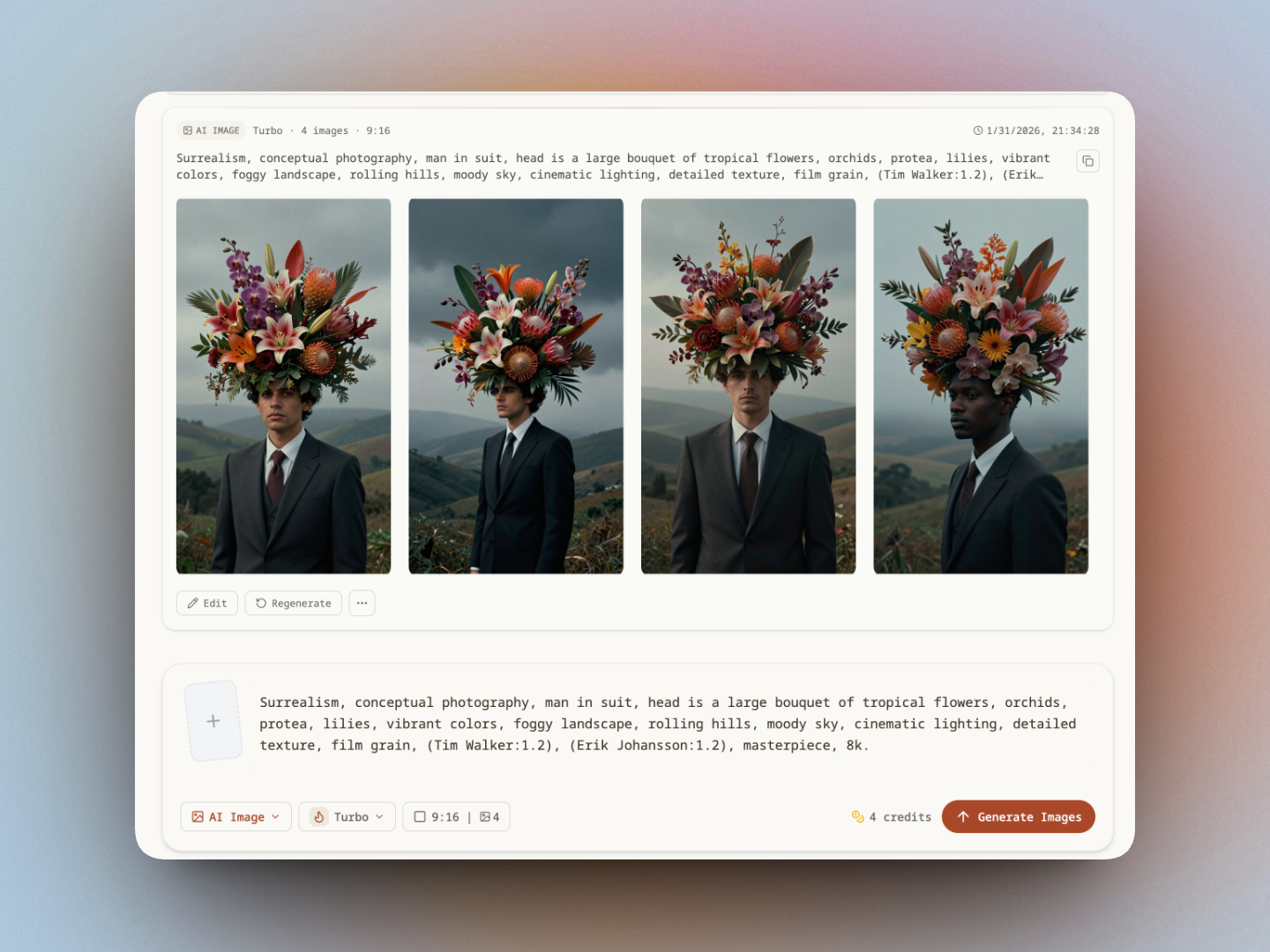 Batch generation interface showing multiple image outputs