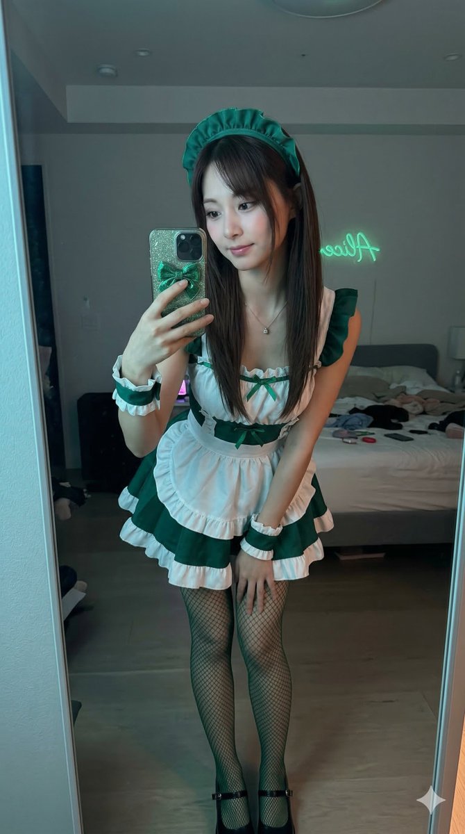 Tzuyu Maid Cosplay Mirror Selfie
